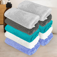 Heelium Bamboo Face Towel 1200 Gsm | Ultra Absorbent & Odour-Free 3x Softer Than Cotton Towels | Pack Of 10 -Light Grey, Grey, Teal, White & Iris