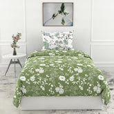 1 Single Bedsheet & 1 Pillow Cover - 54 X 84 Inches, Olive Green & White | Coordinated Look For Your Bedding | Durable & Easy To Maintain