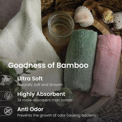 Mush 100% Bamboo Face Towel 500 Gsm | Ultra Soft, Absorbent, Quick Dry Towels For Facewash, Gym, Sports, Travel (Pack Of 3 - Pink, White & Green)