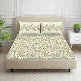 Double Bedsheet With 2 Pillow Covers (Size 88 X 100 Inch) Cream | Breathable Pure Cotton Queen Size Bedsheet | Floral Design Bedsheet