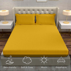 Striped Yellow Bedsheet For King Size With 2 Pillow Cover (90 X 95 Inches) | Softer & Durable For All Season | Ideal For Daily Use Home Bedsheet