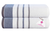 Casa Copenhagen Designed In Denmark White Bay Super Soft 2 Pieces 100% Cotton Large Bath Towel 525 Gsm - Blue/Dark Grey