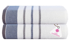 Casa Copenhagen Designed In Denmark White Bay Super Soft 2 Pieces 100% Cotton Large Bath Towel 525 Gsm - Blue/Dark Grey