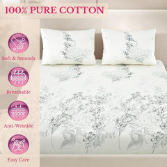 Super King Pure Cotton Bedsheet With 2 Pillow Covers | 108 × 108 Inches, Cream & Black | Soft Breathable Floral Design Bedding | Comfortable Sleep All Year