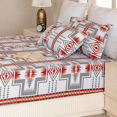 1 Fitted Single Bedsheet With 1 Matching Pillow Cover - 72 X 36 Inches, Grey & Red | Perfect Gifting For Wedding Anniversary