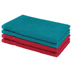 Bedspun Cotton Hand Towel 450 Gsm - Teal & Wine Red (Pack Of 4)