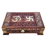 Wooden Om Box For Good Luck Jewellery Box, Decorative Case, Kit Vanity Organiser For Women, Necklaces, Cash, Gold 10 X 6 Passe Plain, Colour - Brown