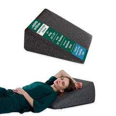 Bed Wedge Pillow Cushion, For Back Support & Sleeping, Dark Grey - King Size - 20 L X 20 W X 10 H Inch | Acid Reflux, Gerd, Leg Elevation, Cooling Gel Memory Foam Pillow, Removable Cover