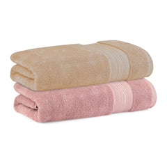 Himeya Bamboo Bath Towel 1200 Gsm | Ultra Absorbent 3x Softer Than Cotton Towels | Pack Of 2 - Golden Beige & Butter Pink