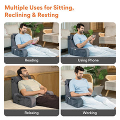 Reading Pillow With Arm Support & Headrest, Backrest Pillow For Bed, Grey | High-Resilience Foam Bed Back Support Pillow For Reading, Working & Relaxing | Removable Velvet Cover