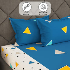 Bedsheets For Double Bed With 2 Pillow Covers - 88 X 100 Inches, Blue & White | Ideal For Home Decor, Guest Home, Hotel