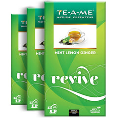 TE-A-ME Mint, Lemon & Ginger Revive Green Tea - Pack Of 3 X 25 Tea Bags | Boosts Immunity & Metabolism - 100% Natural Ingredients