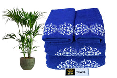 Comfigifts 100% Cotton 2 Bath & 2 Hand Towels 1400 Gsm | Soft, Absorbent, Lightweight Towels With Computerized Embroidery (Royal Blue D2)