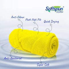 Softspun Microfiber Hair & Face Care Bath Towel 360 Gsm | Ultra Absorbent Super Soft & Comfortable Quick Drying For Men & Women Daily Use Extra Large Size Towel (Yellow)