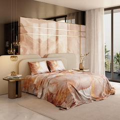 Bedsheet For Super King Size Bed With 2 Matching Pillow Cover - 108 X 108 Inches, Champagne & Gold | Ideal For Healthy Skin & Hair | 100% Premium Fabric Is Lightweight, Soft & Comfortable