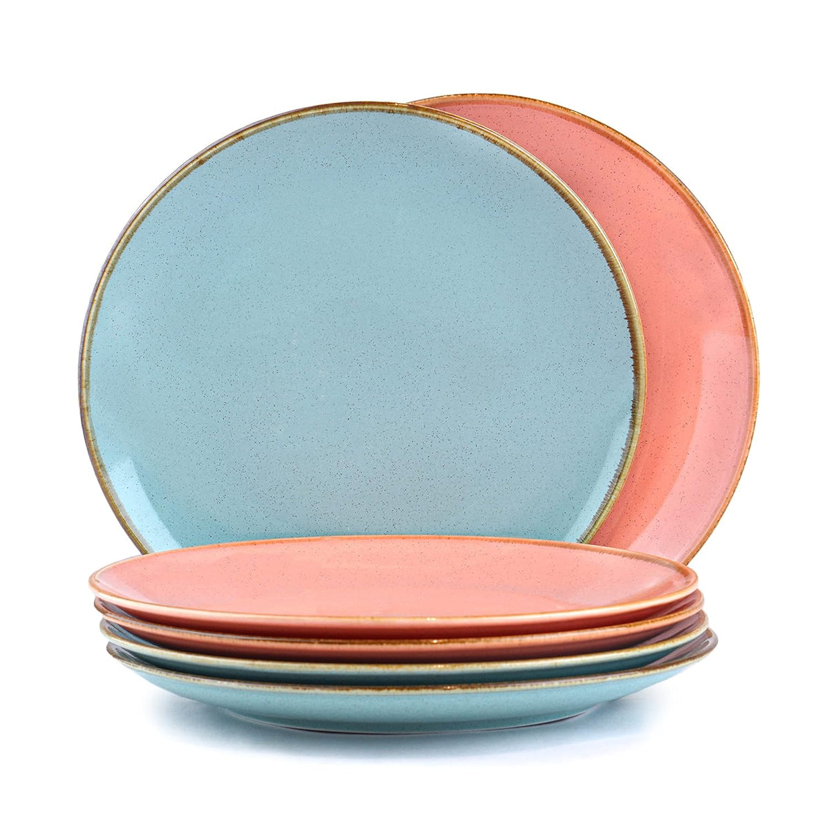 Ceramic Dinner Plates Set Of 6 Pieces - 3 Pink + 3 Blue Sprinkle Series | Ceramic Plates Set With Glossy Finish - Ceramic Dinner Plates | Set Of 6 Plates For Dinner