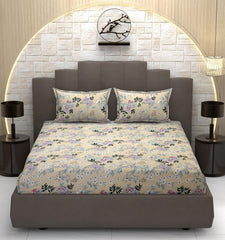 Bedsheet For Queen Size Bed With 2 Pillow Covers - 90 X 100 Inches, Beige & Pink | Soft, Breathable, Wrinkle Free & Fade Resistant
