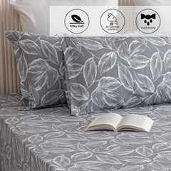 Soft Bedsheets For Queen Size With Two Pillow Cover - 90 X 100 Inches, Grey & White | Lightweight, Soft, Skin Friendly - Durable Bedsheets For Everyday Comfort