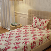 100% Cotton Bedsheet For Single Bed With 1 Pillow Cover, (Size 58 X 90 Inches) Beige & Red | Soft And Comfortable For All Season | 200 Thread Count