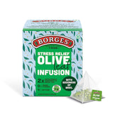 Borges Stress Relief Olive Leaf Infusion Tea - 10 Bags In Sealed Envelope | 2X Antioxidants Than Green Tea - With Goodness Of Basil | Caffeine Free, No Added Flavor
