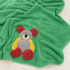 Maxoshine Microfiber Kids Bath Towels 300 Gsm | Quick Drying Towels For Unisex Kids-Teddy Bear Print Baby Towel For Boys & Girls (Green)