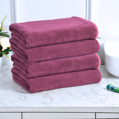 Black Gold The Finer Touch Premium Microfiber Bath Towel 1600 Gsm | Ultra Soft & Absorbent Quick Dry Towel Lightweight Microfiber Bath Towel (Wine) - Pack Of 4