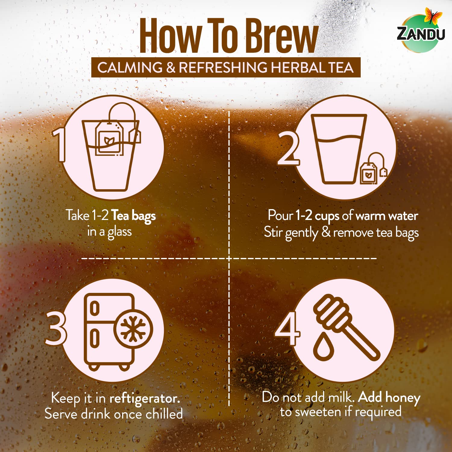 Zandu Calming & Refreshing Herbal Infusion Tea - 25 Tea Bags | 1st Ayurvedic Iced Herbal Tea With Taste & Health Benefits - Improves Skin Health | Caffeine Free Zandu Calming & Refreshing Herbal Infusion Tea - 25 Tea Bags | 1st Ayurvedic Iced Herbal Tea With Taste & Health Benefits - Improves Skin Health | Caffeine Free