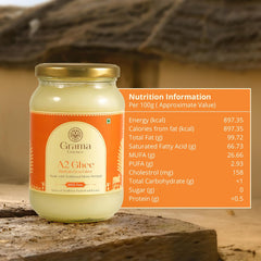 Organic A2 Buffalo Desi Ghee By Grama Essence | Rich In Nutrients Traditional Bilona Method Healthy Desi Ghee For Bones Health | (500ml) 16.9 Ounce | Jar Pack