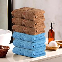 Kuber Industries Cotton Hand/Face Towels 1200 Gsm | Easily Washable Workout Gym Napkins For Men - Sky Blue & Golden (Pack Of 6)