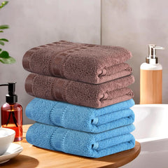 Kuber Industries Cotton Hand/Face Towels 800 Gsm | Easily Washable Workout Gym Napkins For Men - Sky Blue & Brown (Pack Of 4)