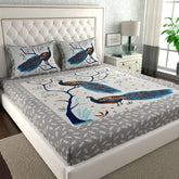 Printed Flat Bedsheet For Queen Size With 2 Pillow Covers - 90 X 100 Inches, Grey | Soft & Skin-Friendly Fabric | Suitable For All Seasons