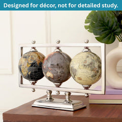 Globe For Office Table Rotating World Map For Kids Room Office Decor, 4 - Inch Diameter Globes With Black Metal Stand For Study Table (Silver Rectangle Frame) Pack Of 1