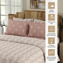 Printed Cotton Bedsheet Set With 4 Pillow Covers - 108x108 Inches, Pink & White | Ideal For Resorts, Guest Houses, & Daily Home Use-King Size Double Bed