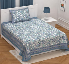 Soft Cotton Single Size Bedsheet With 1 Pillow Cover - 60 X 90 Inches, Cream & Purple | Durable For Everyday Use - All Season Comfort