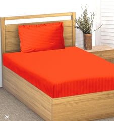 1 Bedsheet Single Satin Stripe Elastic Fitted With 1 Pillow Cover (36 X 78 Inches) Orange | Lightweight, Soft & Breathable - Perfect For Gifting On Weddings Bedsheet