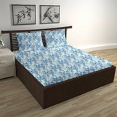 100% Pure Cotton Double Bedsheet For Queen With 2 Pillow Covers - 87 X 100 Inches, Grey & Blue | Soft & Durable For Everyday Use & Bedroom - All Season Comfort