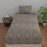 144 TC Bedsheet For Single Bed Cotton With Pillow Cover - 55 X 88 Inches, Taupe | Soft & Breathable Premium Printed Design Bedsheet