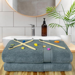 Rangoli 100% Cotton Fibre Bath Towel 1000 Gsm | Highly Durable & Super Absorbent Towel | Skin-Friendly & Quick Drying Luxury Towels (Grey) - Pack Of 2