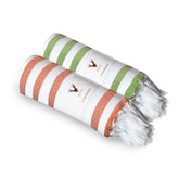 Patvy Bath Towels 490 Gsm | Light Weight Turkish Style Stripe Bath Towels For Men & Women Large Size (Green & Orange)- Pack Of 2