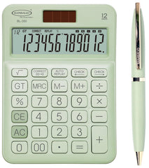Bambalio Set Of Elegant Calculator & Pen Green | 12 Digits-large LC Display ,112 Steps Check And Correct | 3 Years Warranty - For Use School, Office, Study, Travel, Daily Use