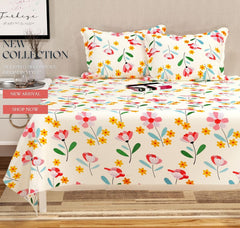 100% Cotton Double Bed Bedsheet Set With 2 Pillow Covers - 90 X 90 Inches, Multicolor | 144 Thread Count Soft & Breathable, For Bedroom & Gifting