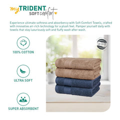Mytrident Soft Comfort Air Rich 100% Cotton Hand Towel 800 Gsm | Highly Absorbent Towels For Men & Women Hand Towel (Acorn & Navy) - 4 Pcs
