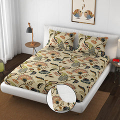 Heavy Cotton Elastic Fitted Bedsheet For King Size With 2 Matching Pillow Covers - 72 X 78 X 10 Inch, Beige | Super Soft Breathable & Wrinkle Free
