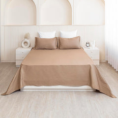 Premium Soft Cotton Bedsheets With 2 Piece Pillow Cover, Double Bed - 90 X 100 Inches, Taupe | Wrinkle-Free & Skin-Friendly
