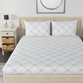 Premium Cotton Bedsheet For Double Bed King Size With 2 Pillow Covers - (108 X 108 Inches) White (Blue Pattern) | Ideal For All Season Comfortable Bedsheet