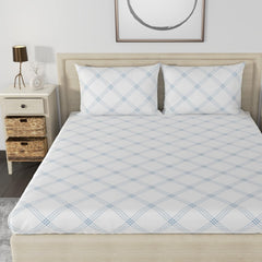Premium Cotton Bedsheet For Double Bed King Size With 2 Pillow Covers - (108 X 108 Inches) White (Blue Pattern) | Ideal For All Season Comfortable Bedsheet