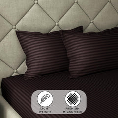 Stripes King Size Cotton Bedsheet With 2 Pillow Covers - 86 X 94 Inches, Brown | Perfect For Home Decor, Guest House | Ideal For All Seasons