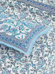 Traditional Rajasthani Design Bedsheet With 2 Pillow Covers - 90 X 108 Inches, Aqua & White | Color Fade Resistant & Shrinkage Resistant For All-Season Use