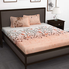 Bedsheet For King Size Bed With 2 Pillow Cover - 108 X 108 Inches, White & Peach | Ideal For All Seasons - Perfect For Gifting, Weddings, Anniversary