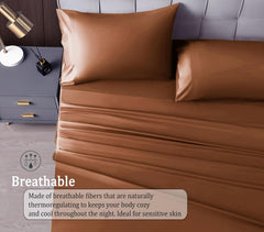 Satin Fitted Solid Bedsheet King Size With 2 Pillow Cover - 72 X 78 X 10 Inches, Brown | Lightweight & Breathable, Perfect For All Seasons